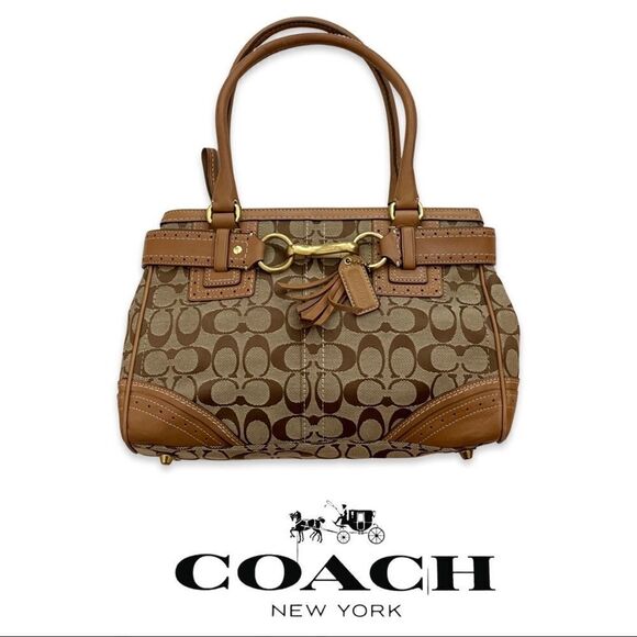 Vintage Coach Hampton Signature Jacquard Brown & Tan Satchel C0773-10507 - Picture 1 of 14
